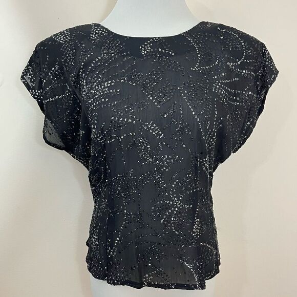 CFTC Studio Vintage 80’s Black Silk Beaded Evening Top M - Picture 1 of 10
